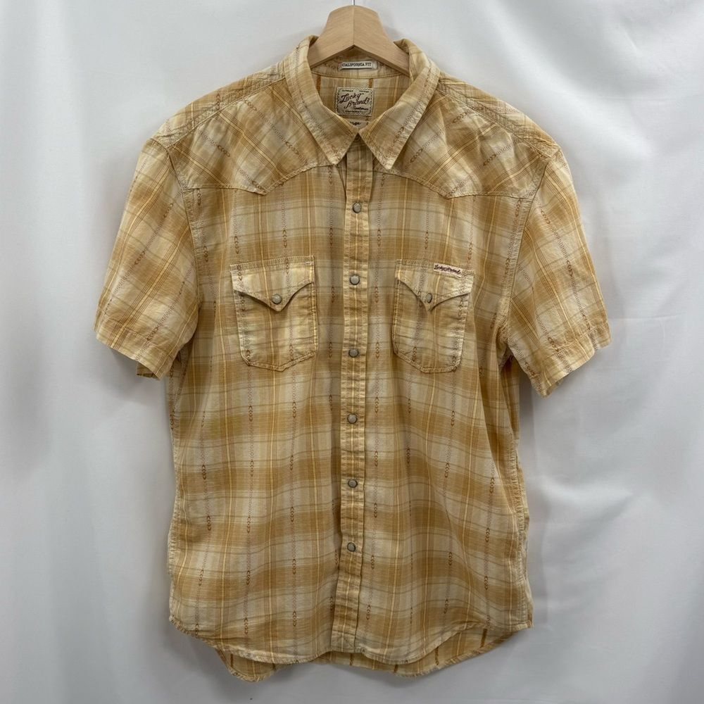 Lucky Brand Rockabilly Western Plaid Cali Fit Cowboy Snap Front Shirt | Large